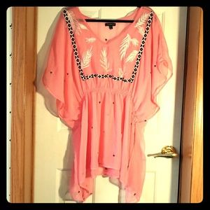 Sheer pink Lane Bryant blouse plus size